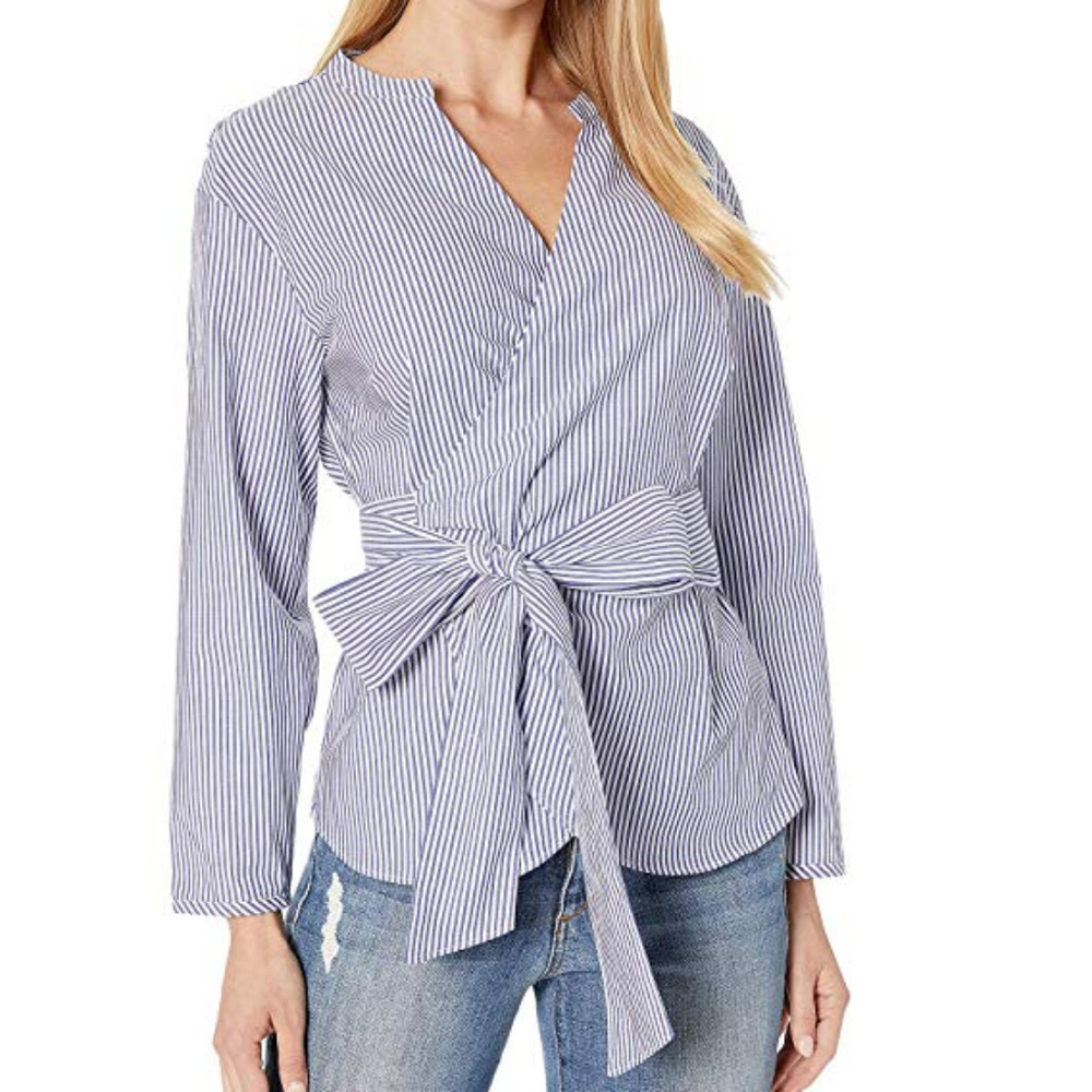 J. Crew wrap top-Blue Striped Stretch Cott…